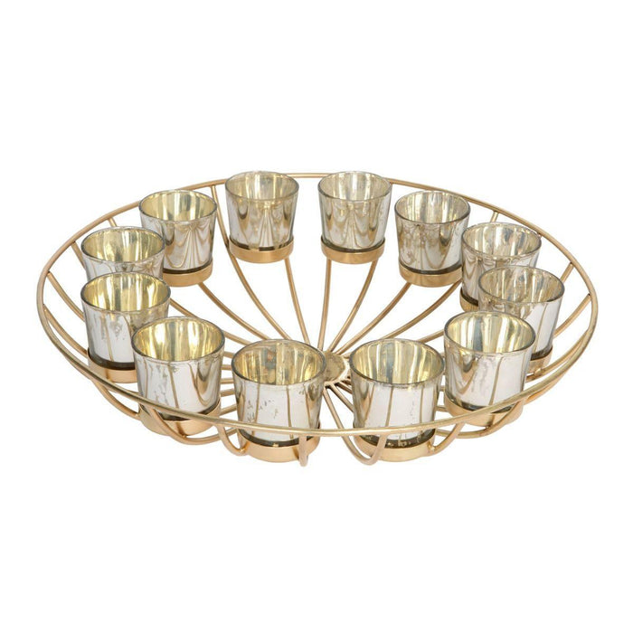 Culinary Concepts Circular Gold Wire Candle Stand with 12 Glass Tea Light Holders - LemonSalt