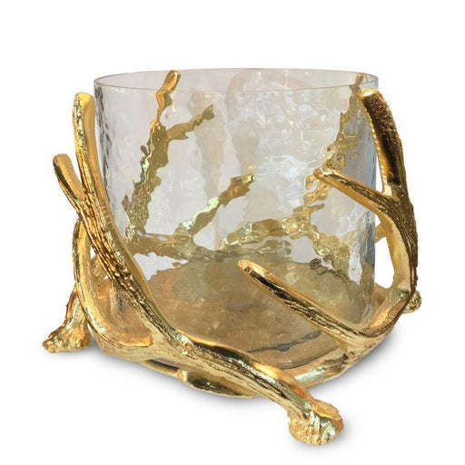 Culinary Concepts Large Antler Hurricane With Hammered Glass - Gold Finish - LemonSalt