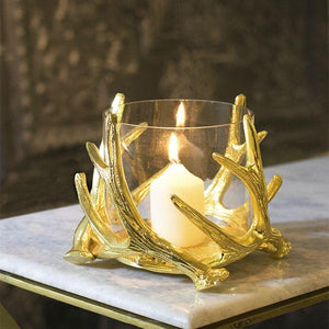 Culinary Concepts Medium Antler Hurricane With Hammered Glass - Gold Finish | {{ collection.title }}
