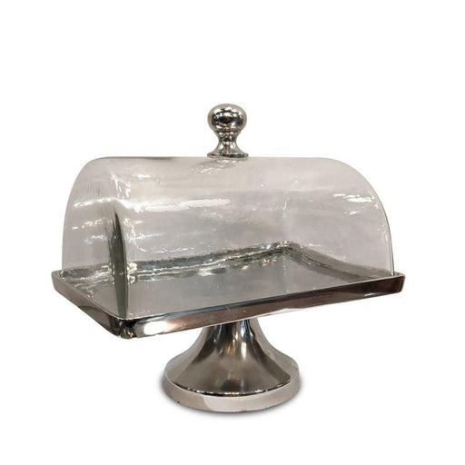 Culinary Concepts Rectangular Cake Plate With Glass Dome- Shiny Nickle | {{ collection.title }}