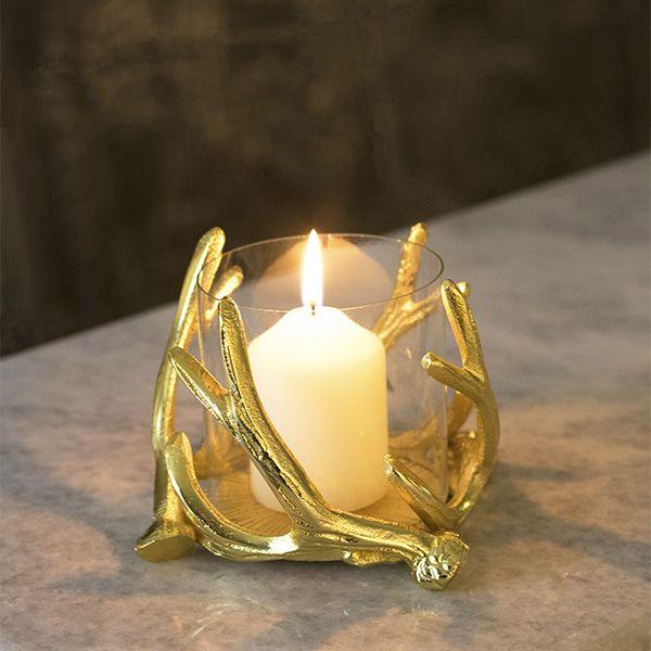 Culinary Concepts Small Antler Hurricane With Hammered Glass - Gold Finish | {{ collection.title }}