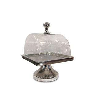 Culinary Concepts Square Cake Plate with Glass Dome - Shiny Nickel - Small | {{ collection.title }}