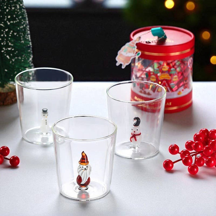 Creative Christmas Glass Cups - Red Gift Box