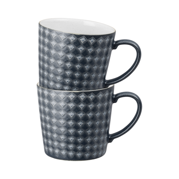 Denby Stoneware Impression Charcoal Blue Diamond Mugs (Set of 2) - LemonSalt