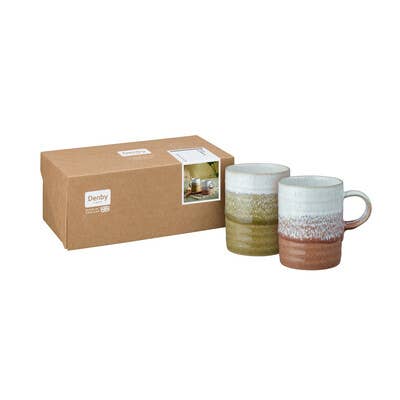 Denby Stoneware Kiln Accents Set of 2 Ridged Mugs - Ochre & Rust - LemonSalt