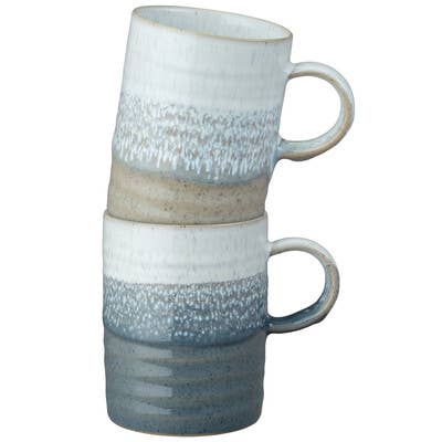Denby Stoneware Kiln Accents Set of 2 Ridged Mugs - Taupe & Slate - LemonSalt