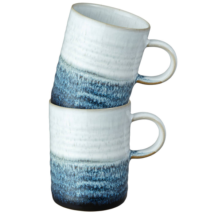 Denby Stoneware Kiln Blue Ridged Mugs - Set of 2 - LemonSalt