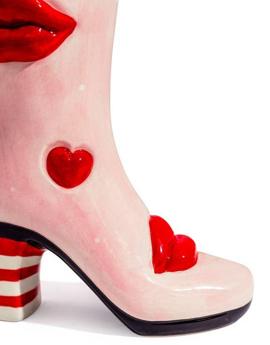 Medium Hearts & Lips Heeled-Boot Ceramic Vase