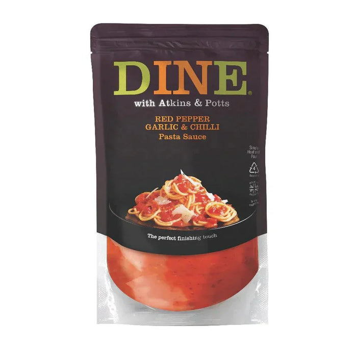 Dine with Atkins & Potts - Red Pepper, Garlic & Green Birds-Eye Chilli Pasta Sauce (350g)