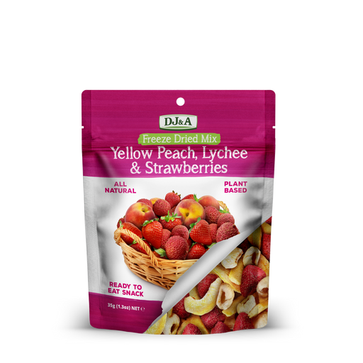 DJ&A Freeze Dried Mix Yellow Peach, Lychee & Strawberries (35g) - LemonSalt