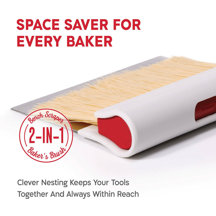 KneadAce Bench Scraper and Baker's Brush - White/Red