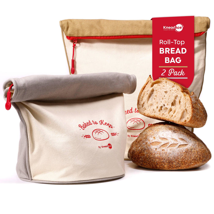 KneadAce Roll Top Bread Bags (Grey/Off-White)