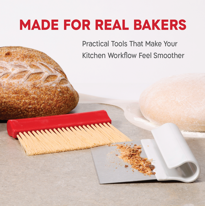 KneadAce Bench Scraper and Baker's Brush - White/Red