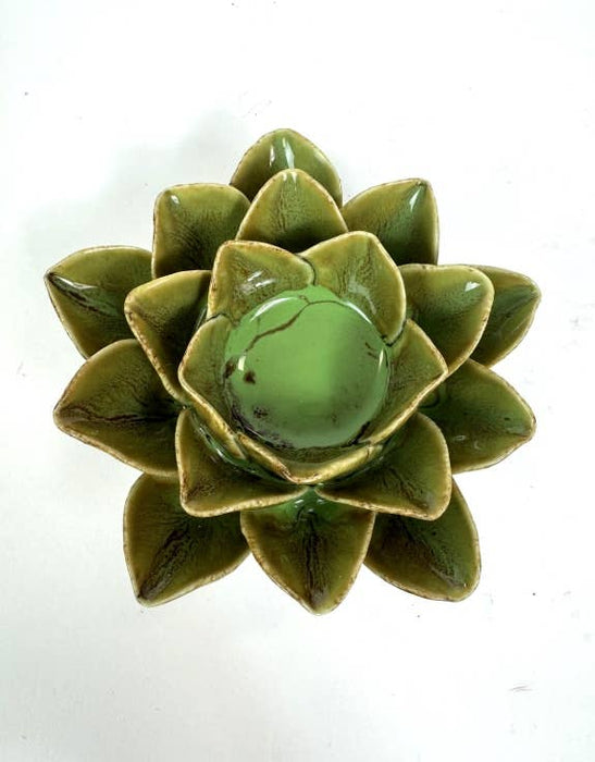 Mottled Green Floral Ceramic Tealight Holder
