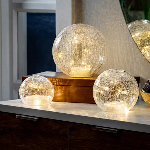 Evergreen Set of 3 LED Crackle Glass Finish Spheres - LemonSalt