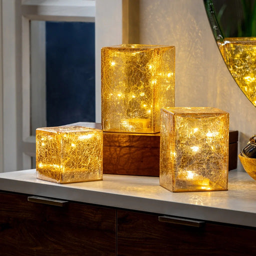 Evergreen Set of 3 LED Glass Cubes Towers - LemonSalt