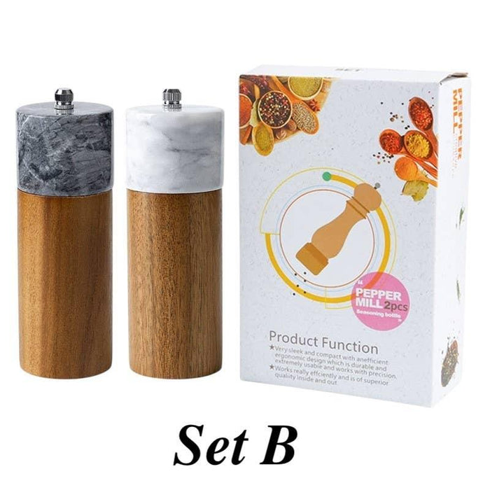 Marble & Acacia Wood Spice Grinder Set - Set B