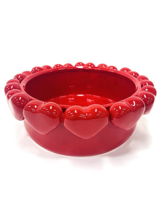 Large White Bowl with Red Hearts Bowl