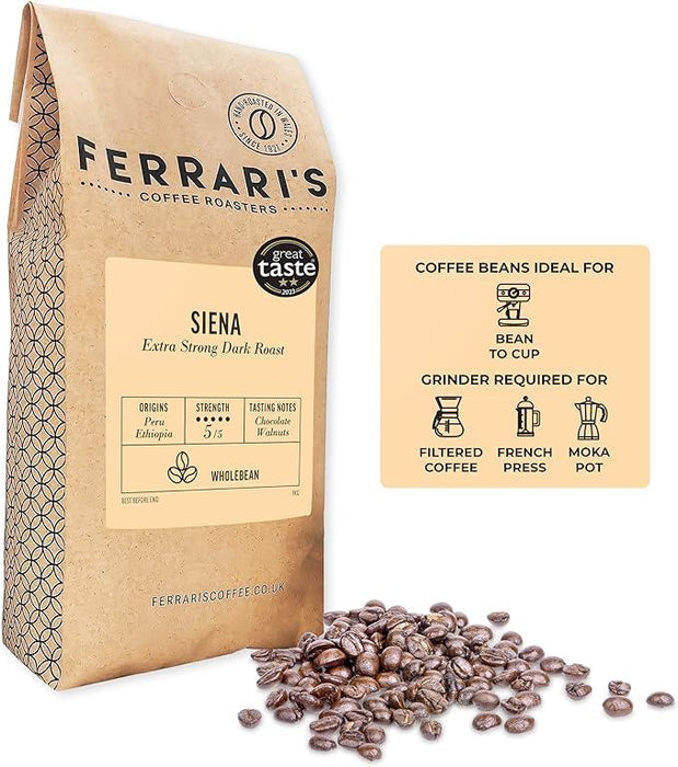 Ferraris Coffee Beans, Extra Strong, Dark Roast, Strength 5/5 - Siena (1kg) - LemonSalt