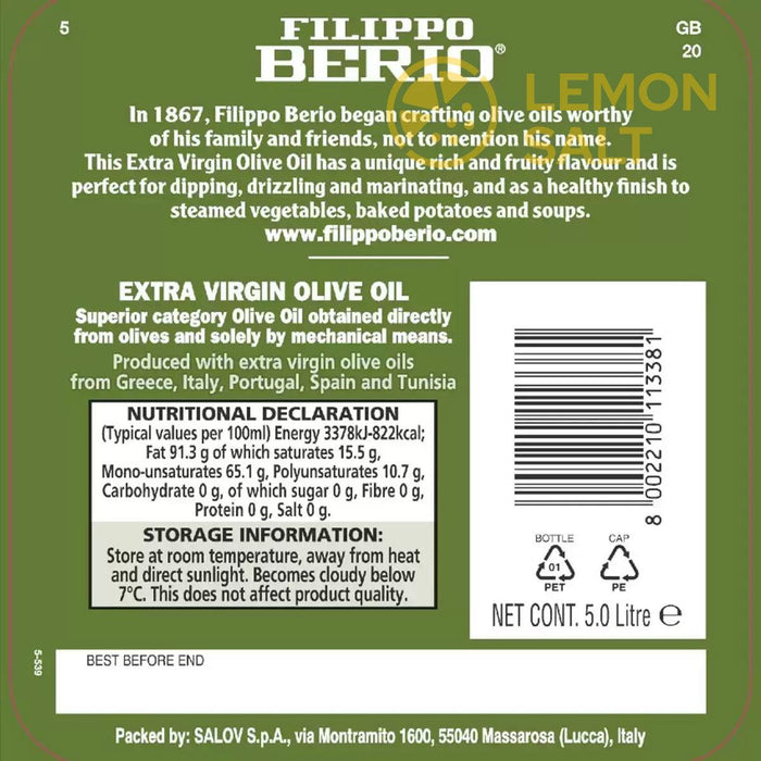 Filippo Berio Extra Virgin Olive Oil (5L) | {{ collection.title }}
