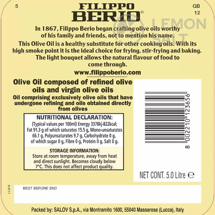 Filippo Berio Mild & Light Olive Oil (5L) | {{ collection.title }}