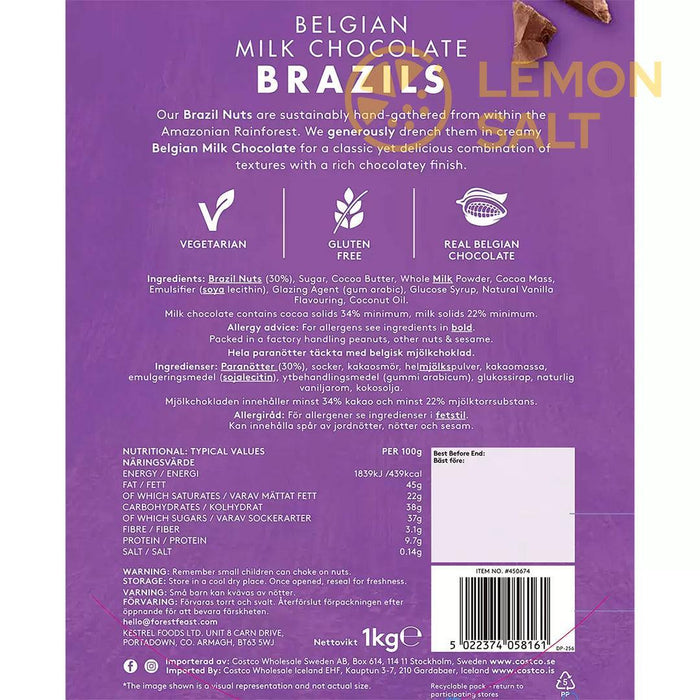 Forest Feast Extra Thick Belgian Milk Chocolate Brazil Nuts (1kg)