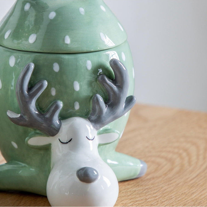Gallery Reindeer Pot With Lid - Green - LemonSalt