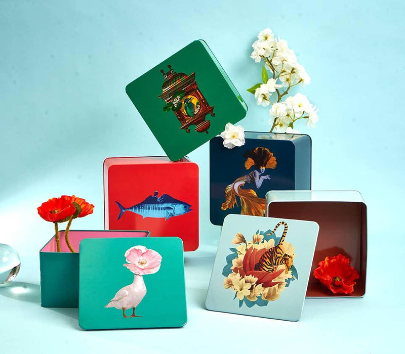 Gangzai Design Square Metal Box Tiger Flower - LemonSalt