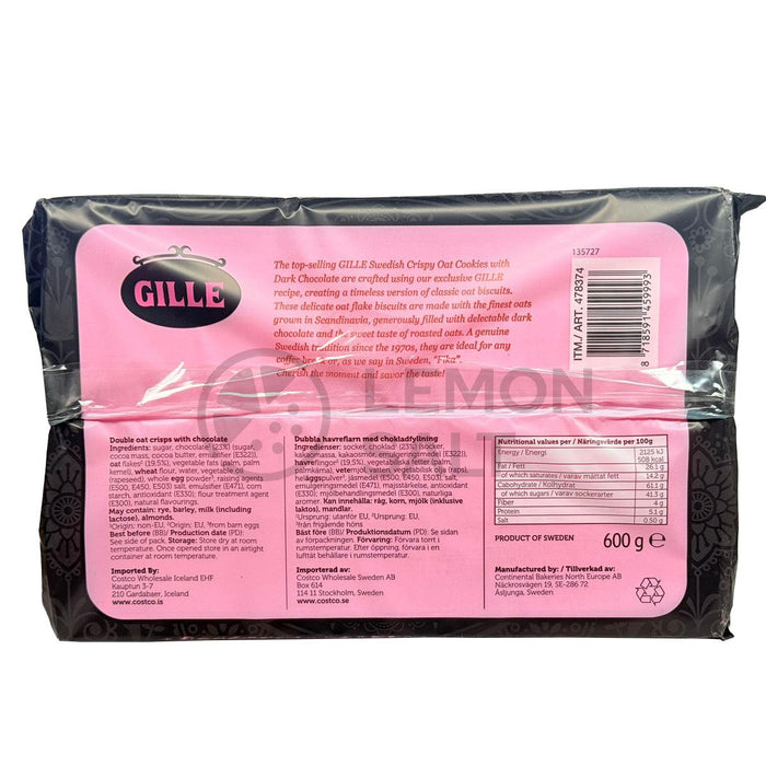 Gille Swedish Crispy Oat Cookies With Dark Chocolate (600g) - LemonSalt