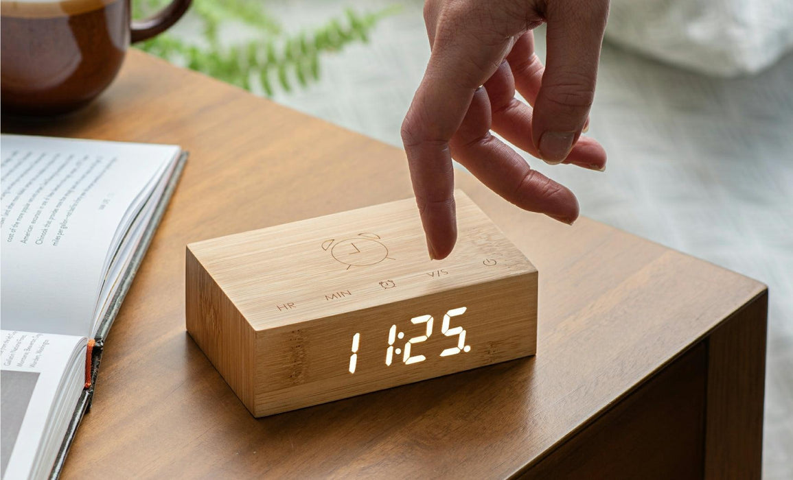 Gingko Flip Click Alarm Clock - Bamboo
