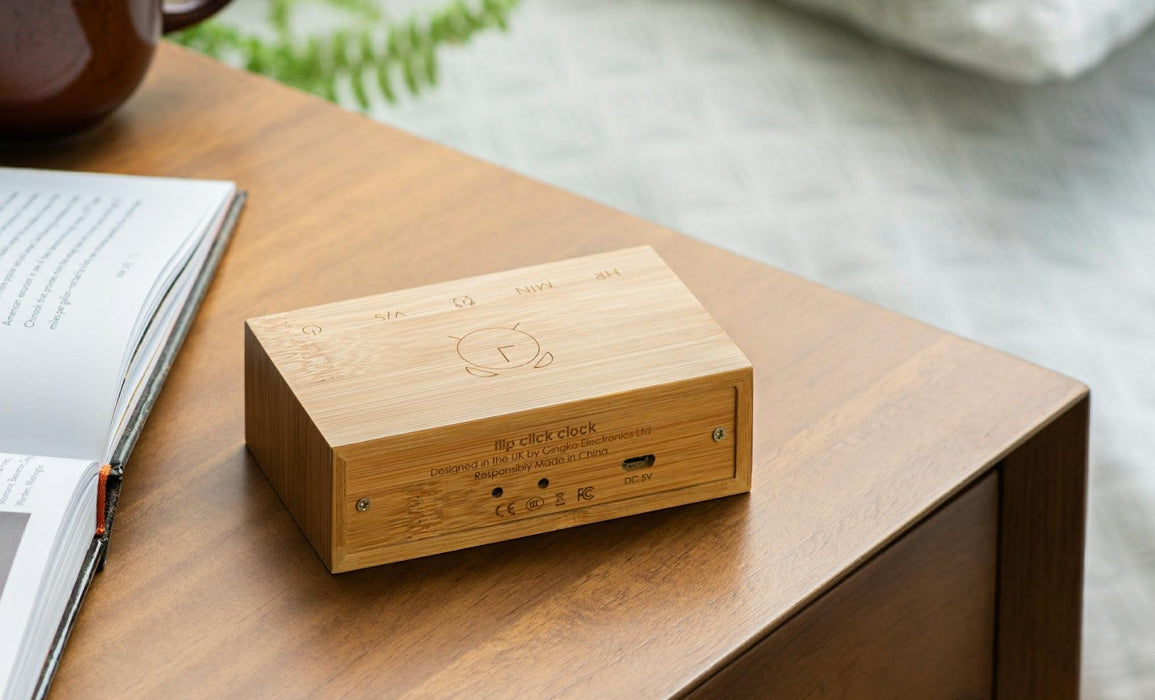 Gingko Flip Click Alarm Clock - Bamboo