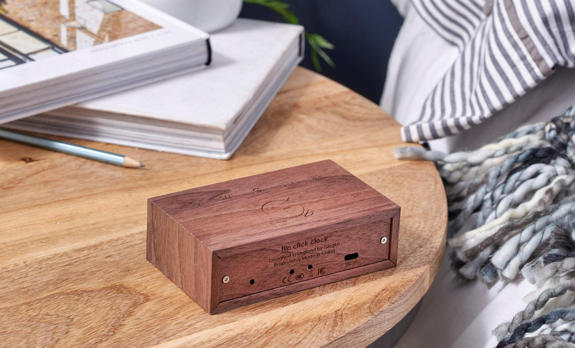 Gingko Flip Click Alarm Clock - Walnut