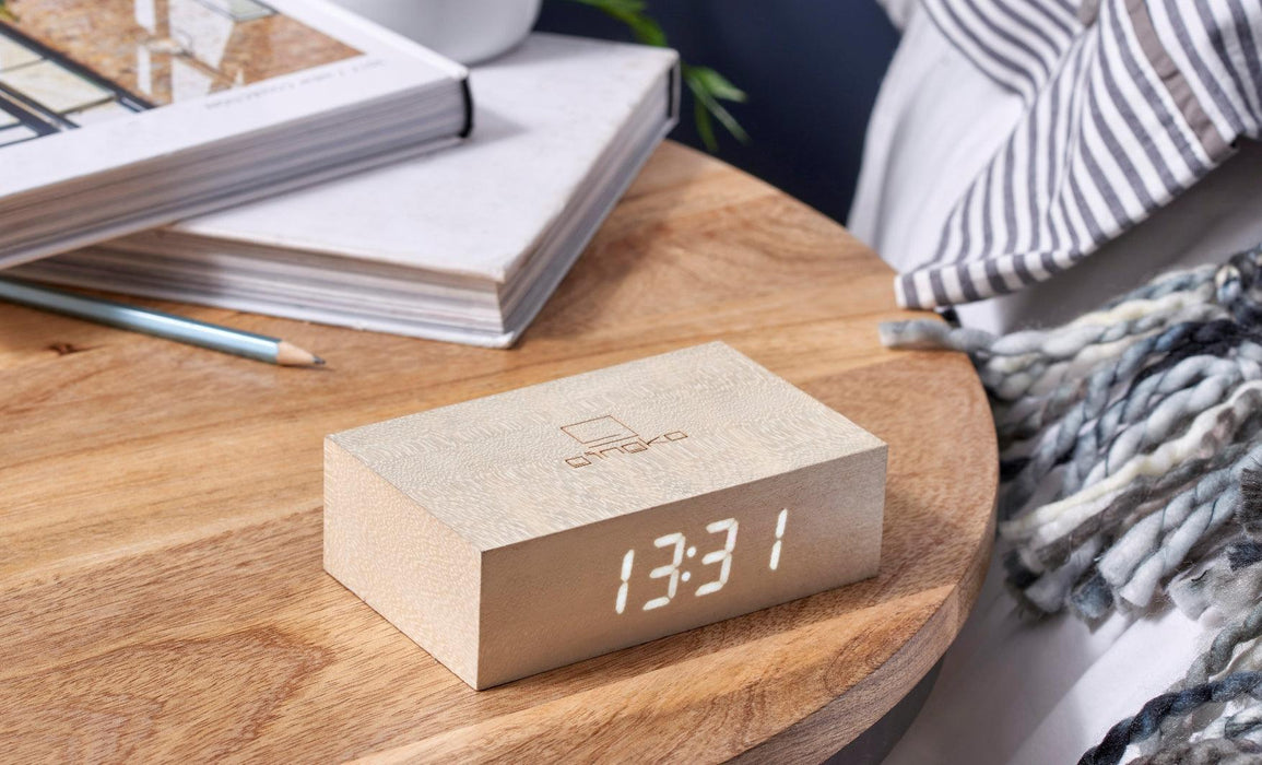 Gingko Flip Click Alarm Clock - White Maple