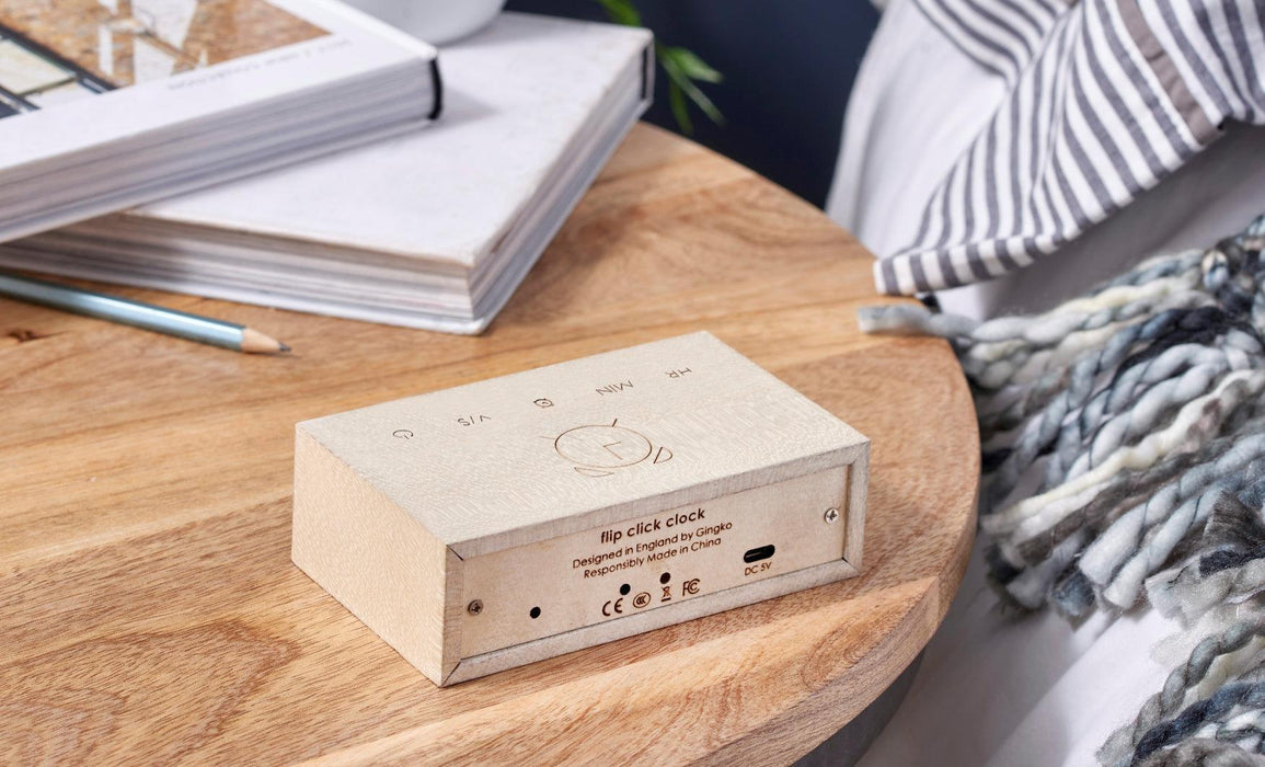 Gingko Flip Click Alarm Clock - White Maple