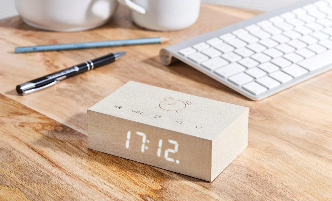 Gingko Flip Click Alarm Clock - White Maple