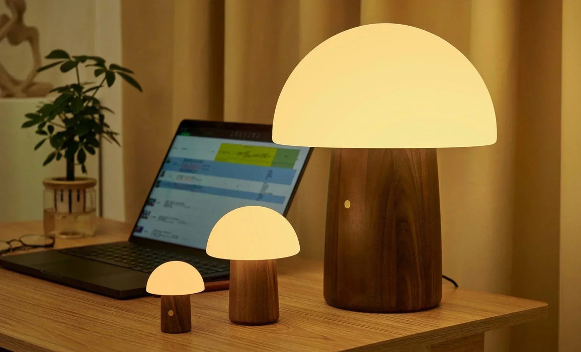 Gingko Super Mini Alice Mushroom Lamp - Walnut - LemonSalt