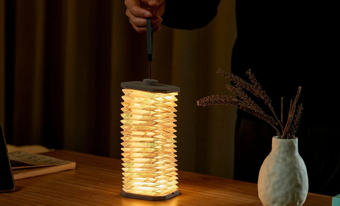 Gingko Velvet Accordion Lamp - Grey Landmark