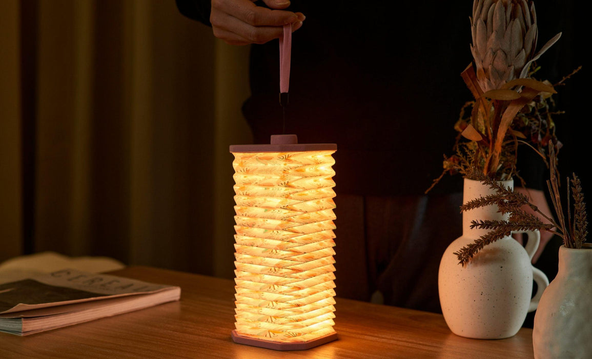 Gingko Velvet Accordion Lamp - Pink Floral