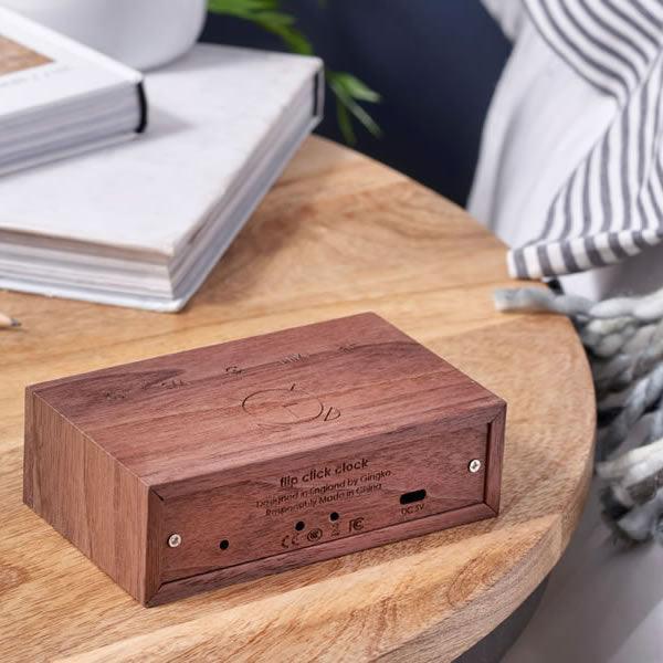 Gingko Walnut Flip Click Alarm Clock - Red LED