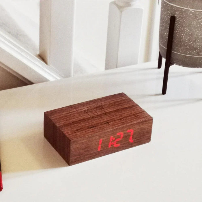 Gingko Walnut Flip Click Alarm Clock - Red LED