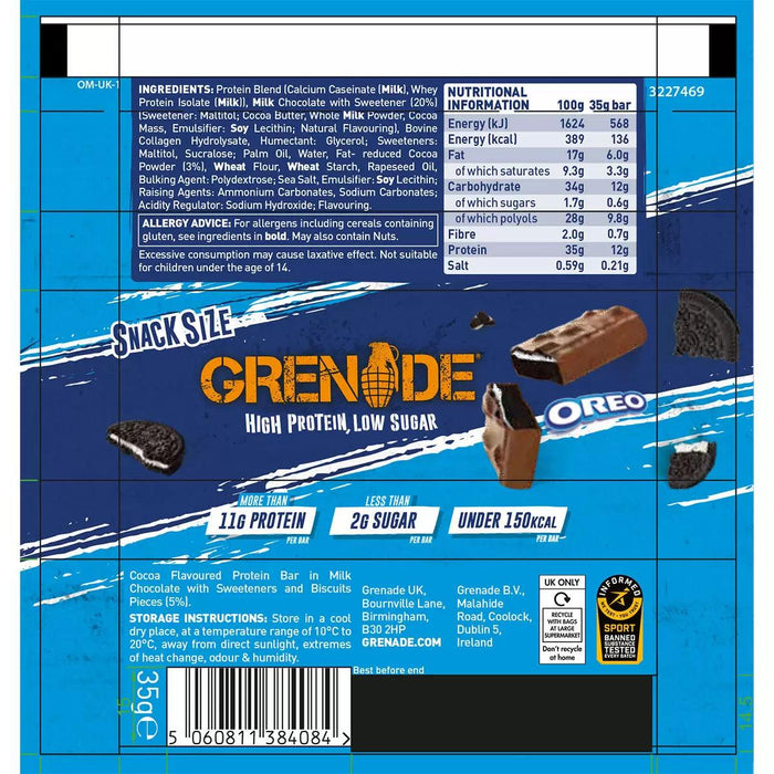 Grenade Oreo Protein Bar (18x35g) Protein Bar Buy Online UK