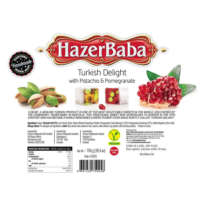 HazerBaba Turkish Delight Pistachio & Pomegranate (750g) - LemonSalt