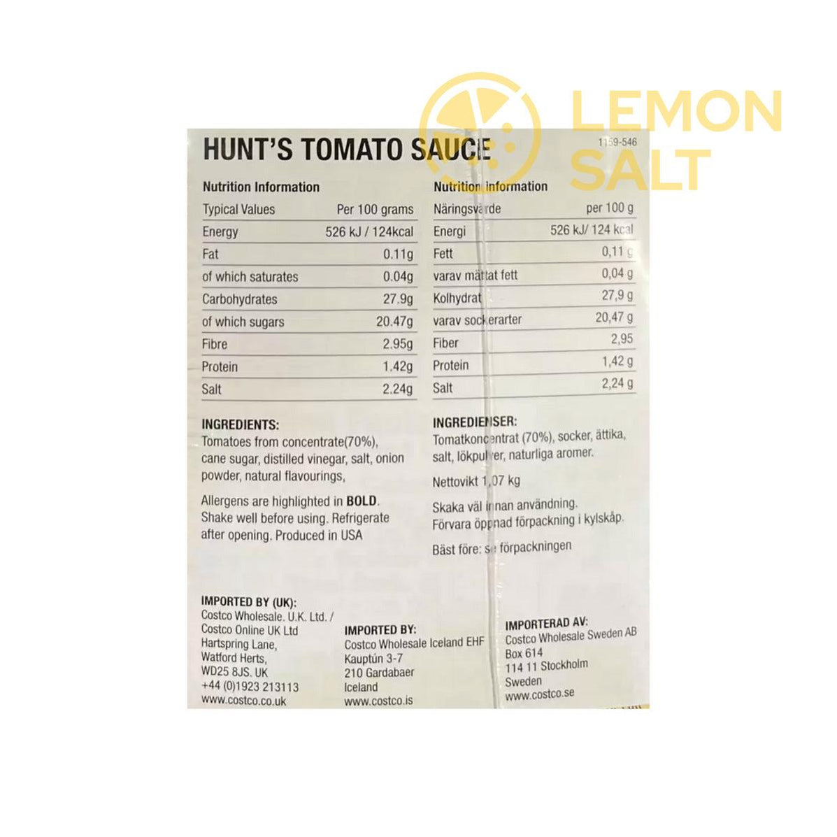 Hunts Natural Tomato Ketchup (1.07kg) Condiments & Sauces Buy