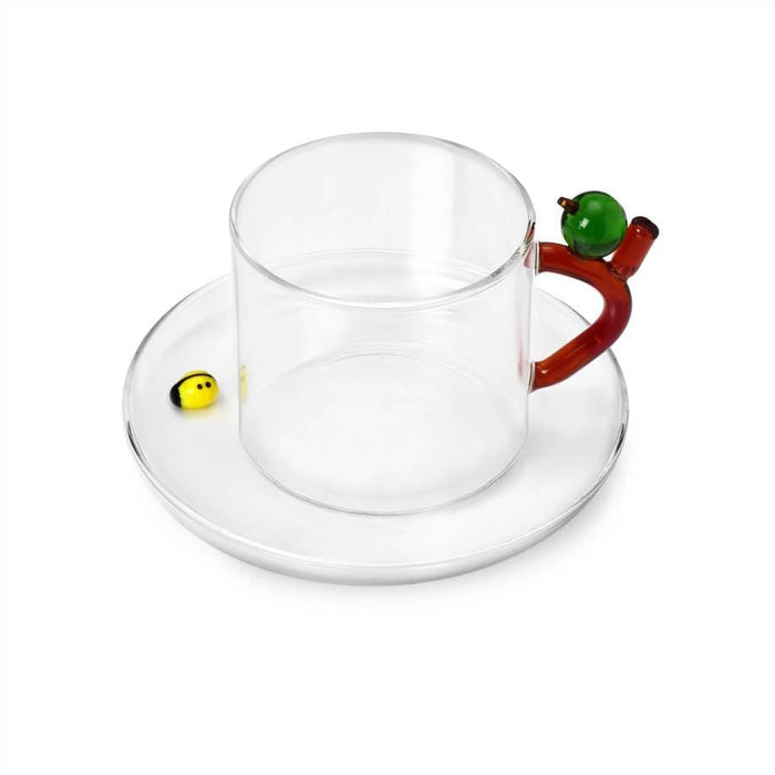 Ichendorf Milano Apple & Ladybug Glass Tea Cup With Saucer (350ml)
