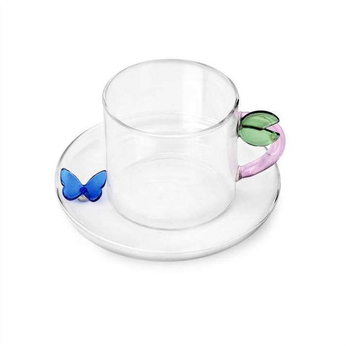 Ichendorf Milano Blue Butterfly & Leaf Glass Tea Cup With Saucer (350ml) | {{ collection.title }}