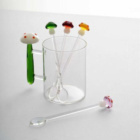 Ichendorf Milano Set Of 2 Glass Spoons - Green Mushrooms (15cm)