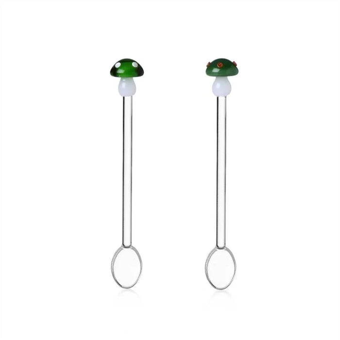 Ichendorf Milano Set Of 2 Glass Spoons - Green Mushrooms (15cm)