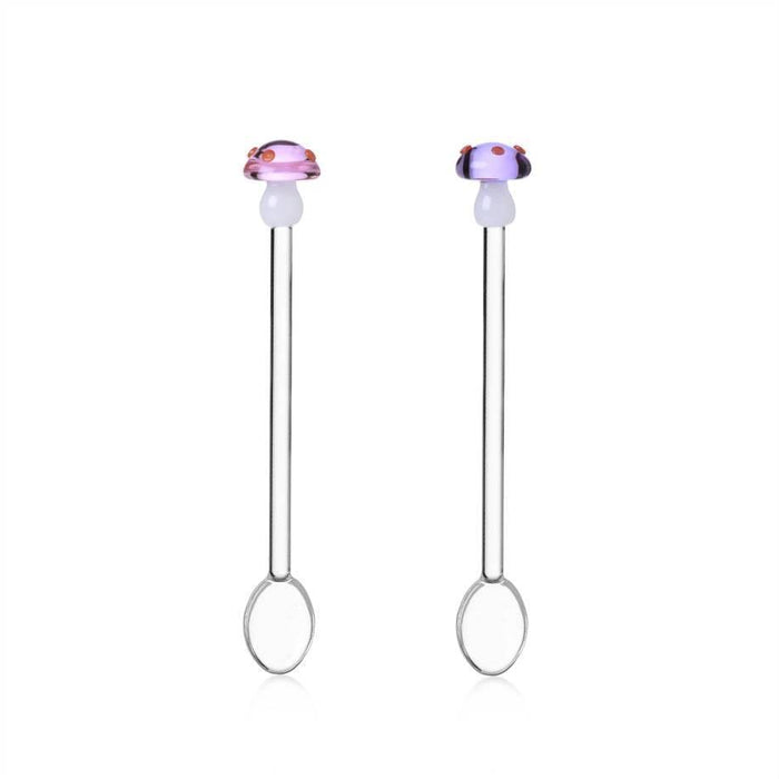 Ichendorf Milano Set Of 2 Glass Spoons - Purple & Pink Mushrooms (15cm)