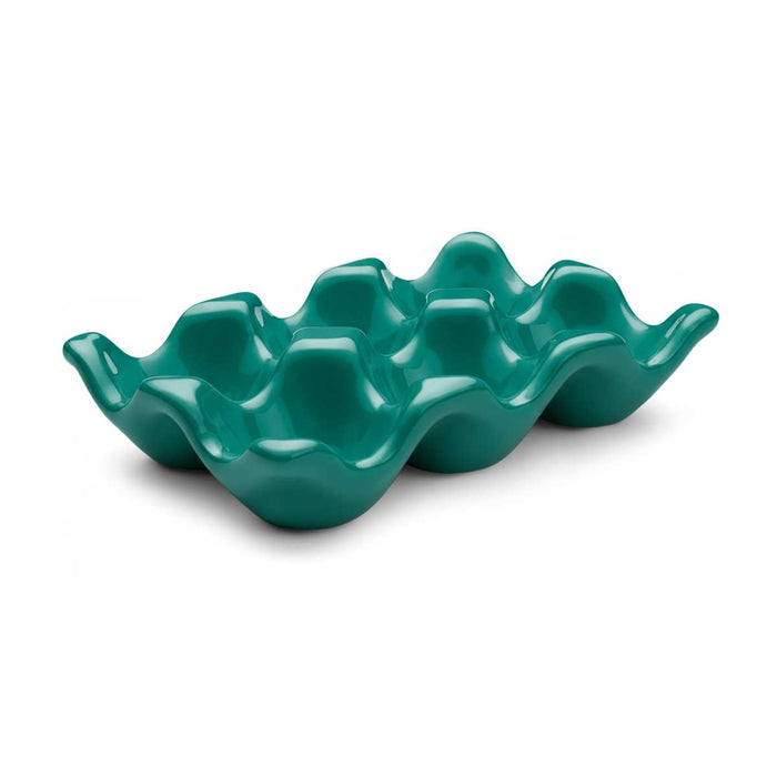 Ceramic Egg Holder Tray 6-Slot Modern Kitchen Storage - Deep Green