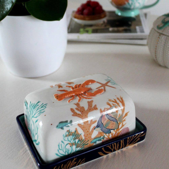 House Of Disaster Coral Lobster Butter Dish
